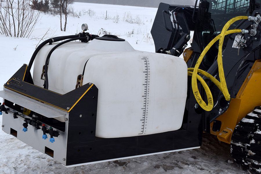 LiquidRage Anti Ice Brine Sprayer Tank on John Deere Skid Steer