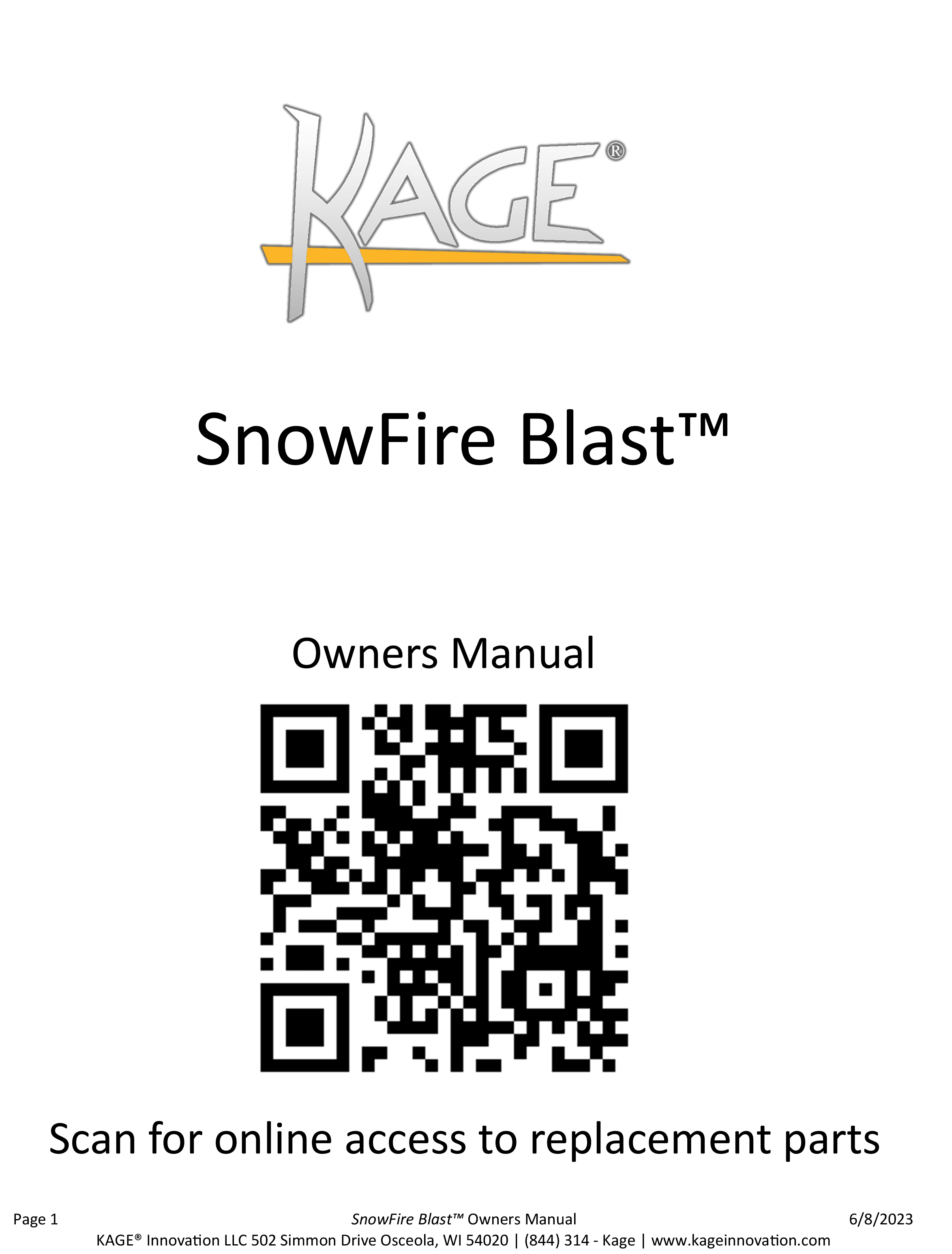 SnowFire Blast Owners Manual Cover